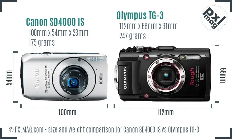 Canon SD4000 IS vs Olympus TG-3 size comparison Canon SD4000 IS vs Olympus TG-3 size comparison
