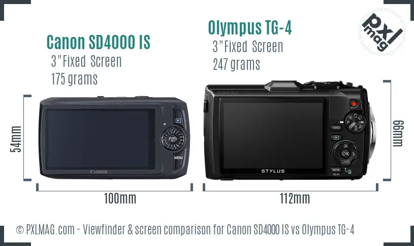 Canon SD4000 IS vs Olympus TG-4 Screen and Viewfinder comparison