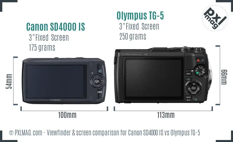 Canon SD4000 IS vs Olympus TG-5 Screen and Viewfinder comparison