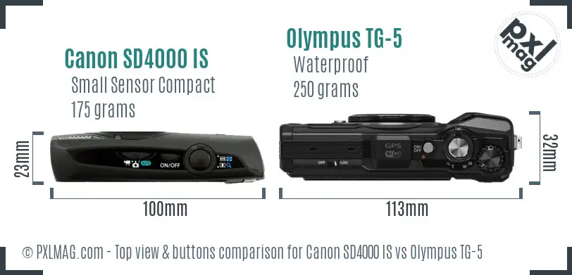Canon SD4000 IS vs Olympus TG-5 top view buttons comparison