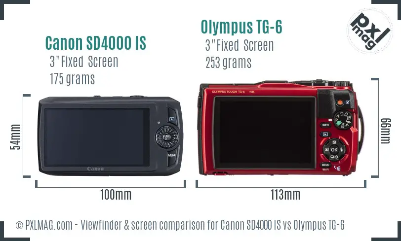 Canon SD4000 IS vs Olympus TG-6 Screen and Viewfinder comparison Canon SD4000 IS vs Olympus TG-6 Screen and Viewfinder comparison