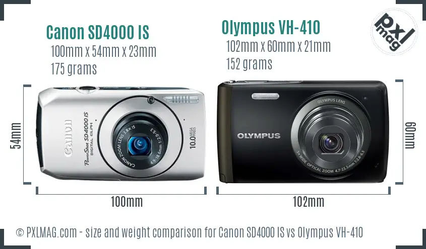 Canon SD4000 IS vs Olympus VH-410 size comparison