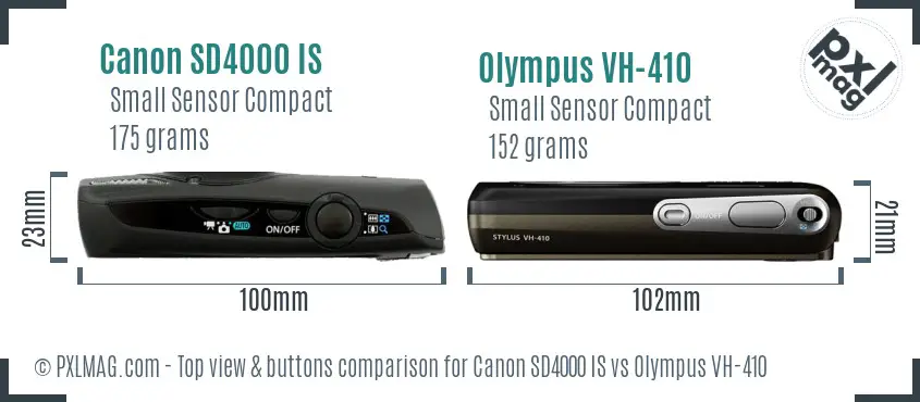 Canon SD4000 IS vs Olympus VH-410 top view buttons comparison