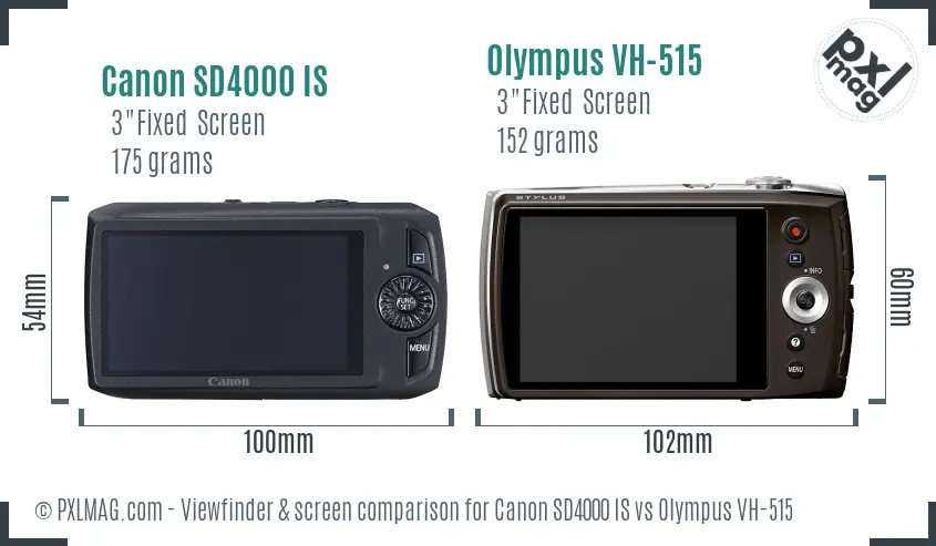 Canon SD4000 IS vs Olympus VH-515 Screen and Viewfinder comparison