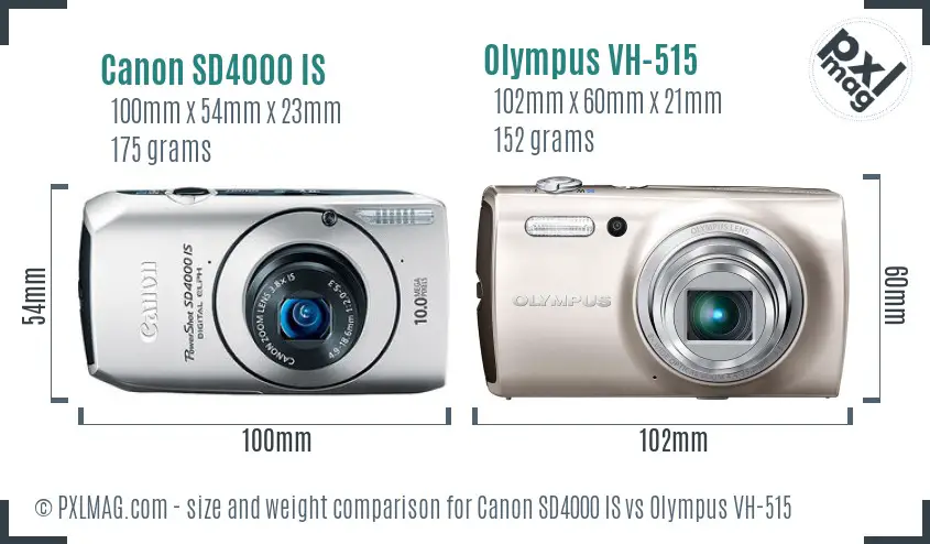 Canon SD4000 IS vs Olympus VH-515 size comparison