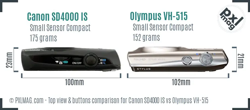 Canon SD4000 IS vs Olympus VH-515 top view buttons comparison