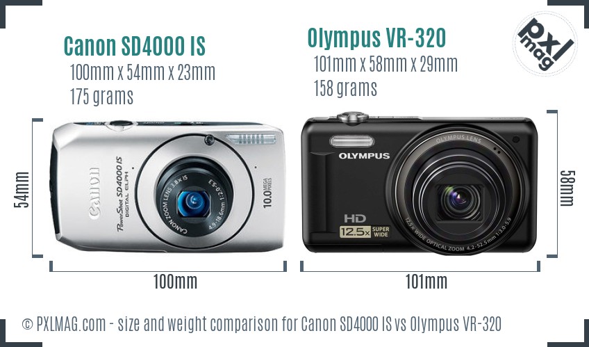 Canon SD4000 IS vs Olympus VR-320 size comparison