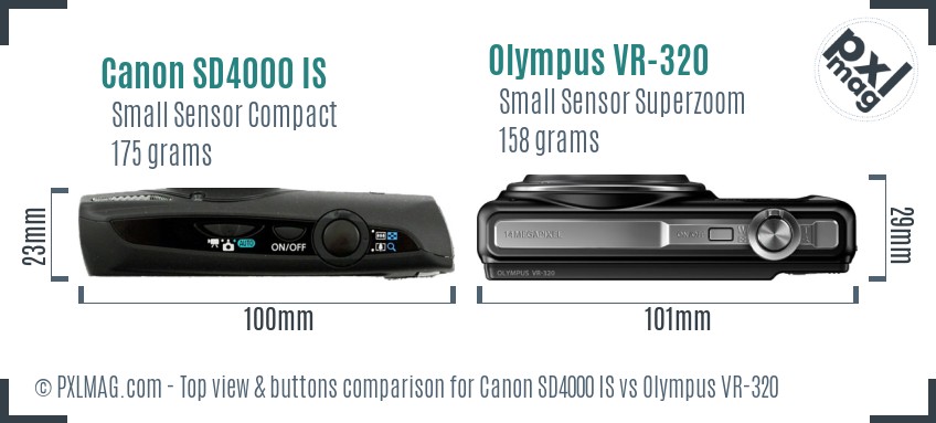 Canon SD4000 IS vs Olympus VR-320 top view buttons comparison