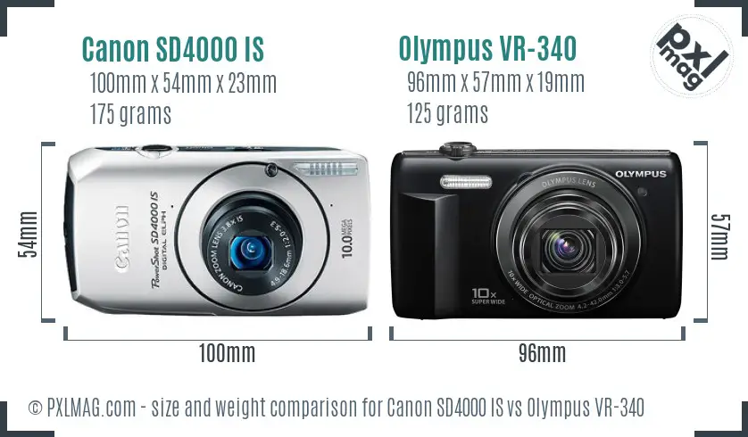 Canon SD4000 IS vs Olympus VR-340 size comparison Canon SD4000 IS vs Olympus VR-340 size comparison