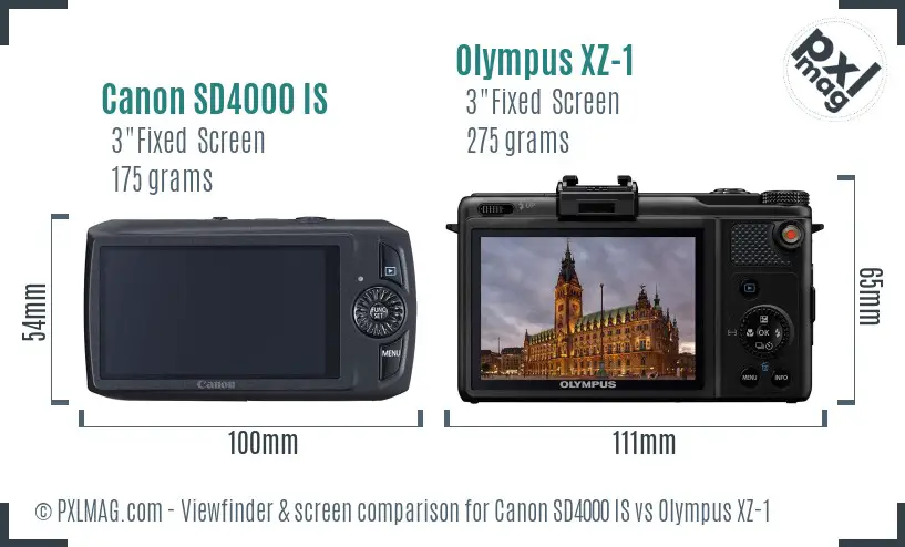 Canon SD4000 IS vs Olympus XZ-1 Screen and Viewfinder comparison