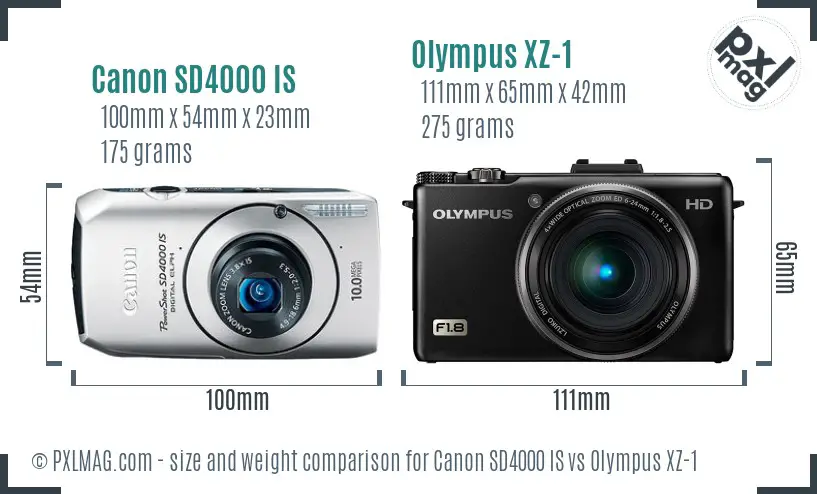 Canon SD4000 IS vs Olympus XZ-1 size comparison