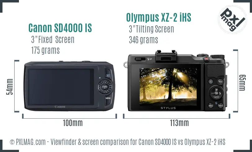Canon SD4000 IS vs Olympus XZ-2 iHS Screen and Viewfinder comparison