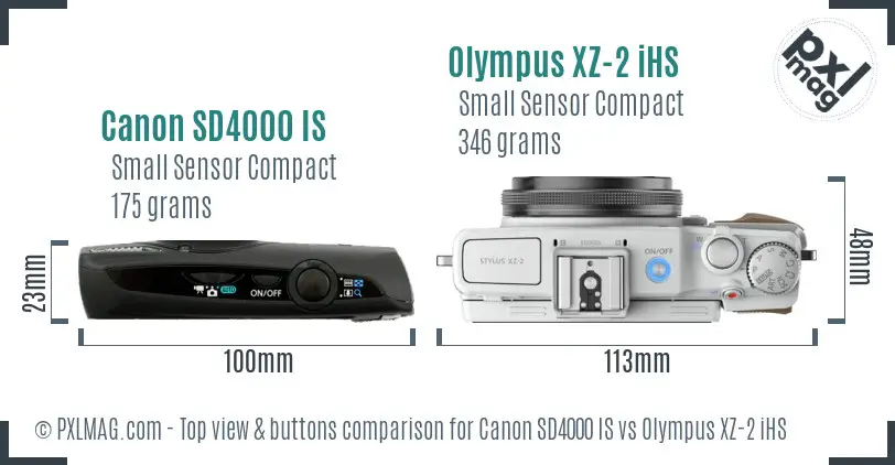 Canon SD4000 IS vs Olympus XZ-2 iHS top view buttons comparison