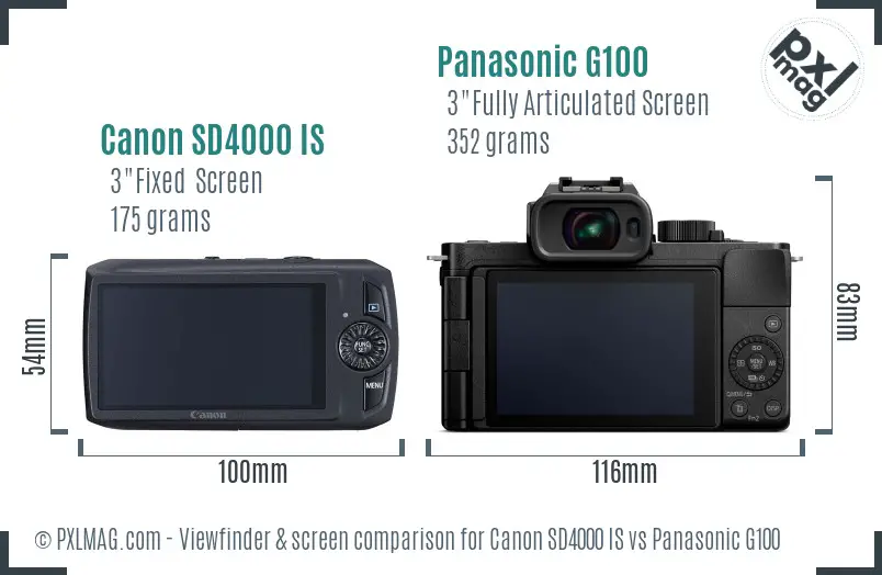 Canon SD4000 IS vs Panasonic G100 Screen and Viewfinder comparison
