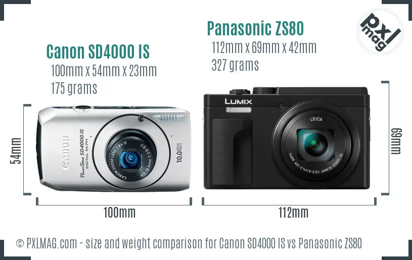 Canon SD4000 IS vs Panasonic ZS80 size comparison
