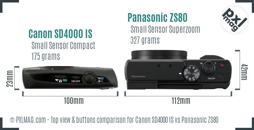 Canon SD4000 IS vs Panasonic ZS80 top view buttons comparison