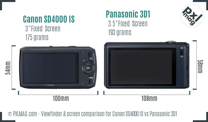 Canon SD4000 IS vs Panasonic 3D1 Screen and Viewfinder comparison