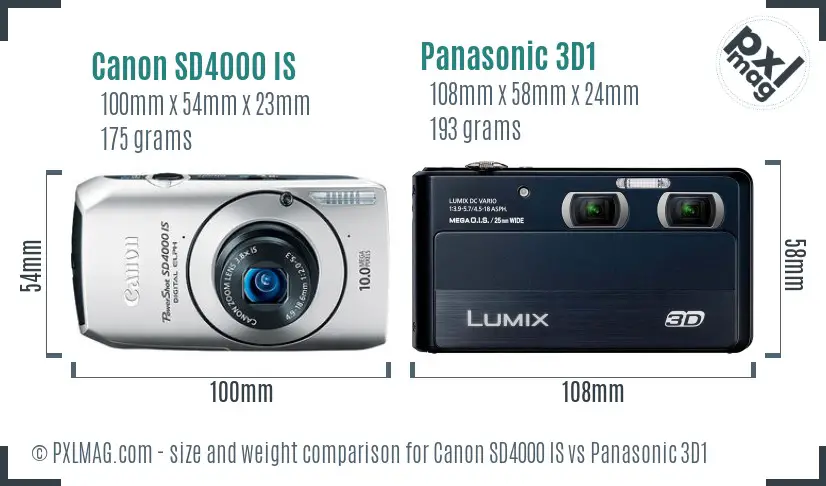 Canon SD4000 IS vs Panasonic 3D1 size comparison