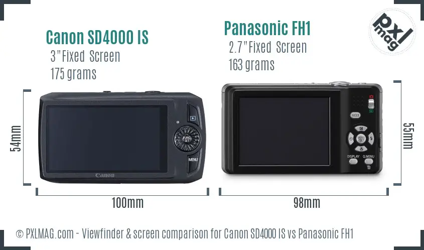 Canon SD4000 IS vs Panasonic FH1 Screen and Viewfinder comparison