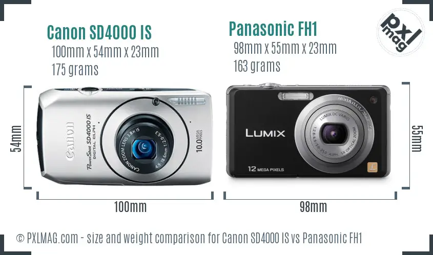Canon SD4000 IS vs Panasonic FH1 size comparison