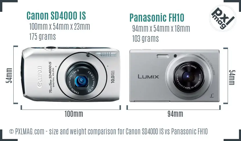 Canon SD4000 IS vs Panasonic FH10 size comparison