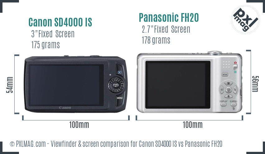 Canon SD4000 IS vs Panasonic FH20 Screen and Viewfinder comparison