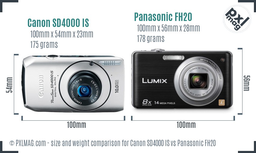 Canon SD4000 IS vs Panasonic FH20 size comparison Canon SD4000 IS vs Panasonic FH20 size comparison