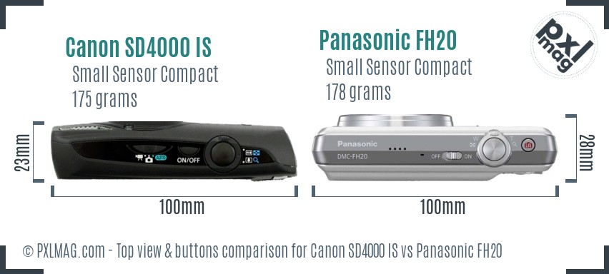 Canon SD4000 IS vs Panasonic FH20 top view buttons comparison