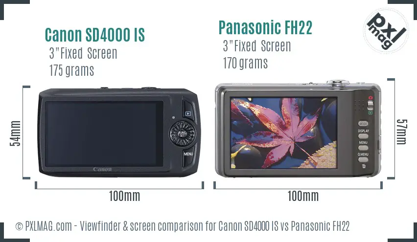 Canon SD4000 IS vs Panasonic FH22 Screen and Viewfinder comparison