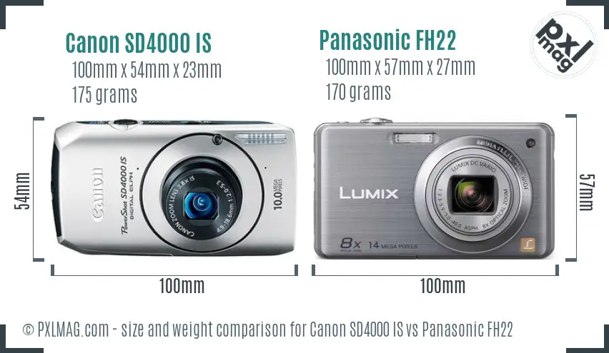 Canon SD4000 IS vs Panasonic FH22 size comparison