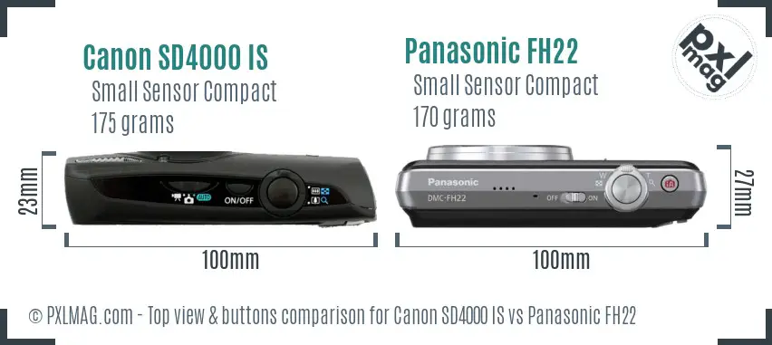 Canon SD4000 IS vs Panasonic FH22 top view buttons comparison