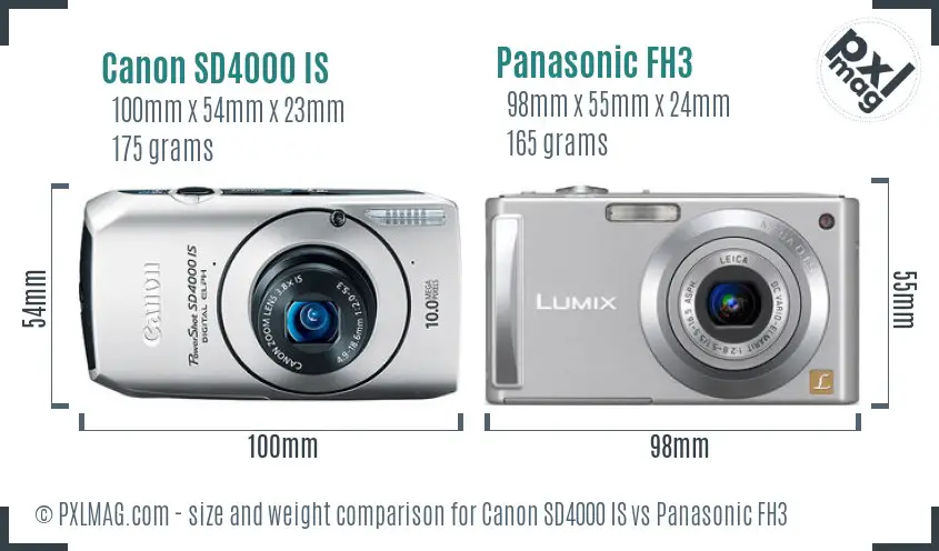 Compact camera size and ergonomics comparison between Canon SD4000 IS and Panasonic FH3