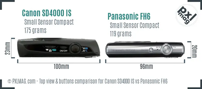 Canon SD4000 IS vs Panasonic FH6 top view buttons comparison