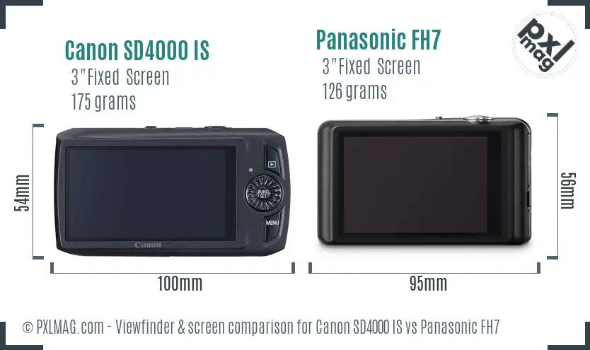 Canon SD4000 IS vs Panasonic FH7 Screen and Viewfinder comparison