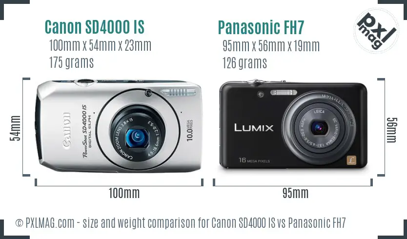 Canon SD4000 IS vs Panasonic FH7 size comparison