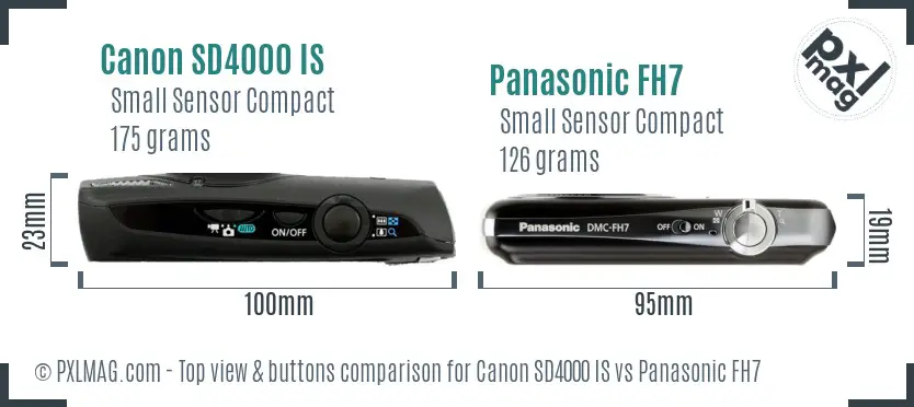 Canon SD4000 IS vs Panasonic FH7 top view buttons comparison