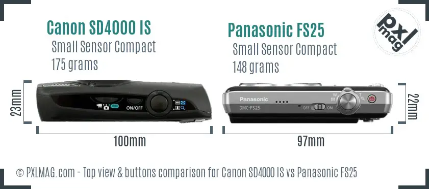 Canon SD4000 IS vs Panasonic FS25 top view buttons comparison
