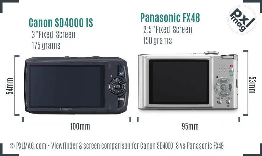 Canon SD4000 IS vs Panasonic FX48 Screen and Viewfinder comparison