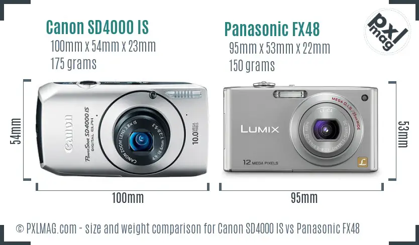Canon SD4000 IS vs Panasonic FX48 size comparison