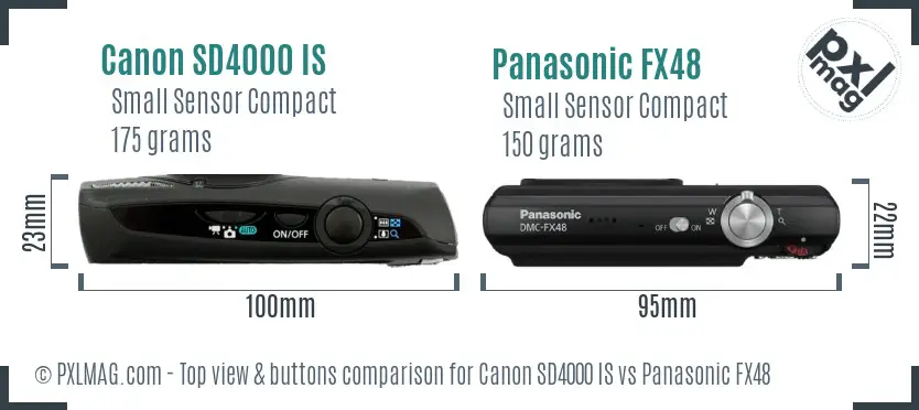 Canon SD4000 IS vs Panasonic FX48 top view buttons comparison
