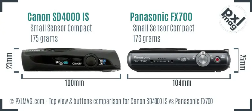 Canon SD4000 IS vs Panasonic FX700 top view buttons comparison Canon SD4000 IS vs Panasonic FX700 top view buttons comparison