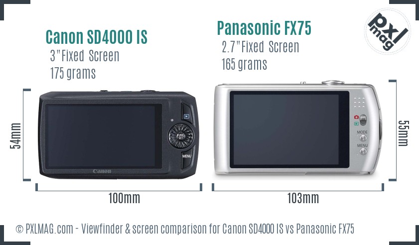 Canon SD4000 IS vs Panasonic FX75 Screen and Viewfinder comparison