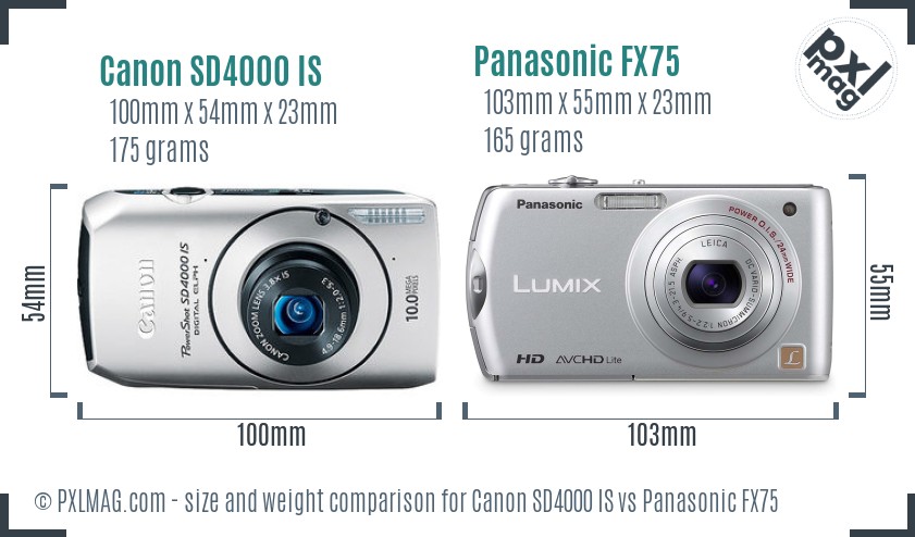Canon SD4000 IS vs Panasonic FX75 size comparison