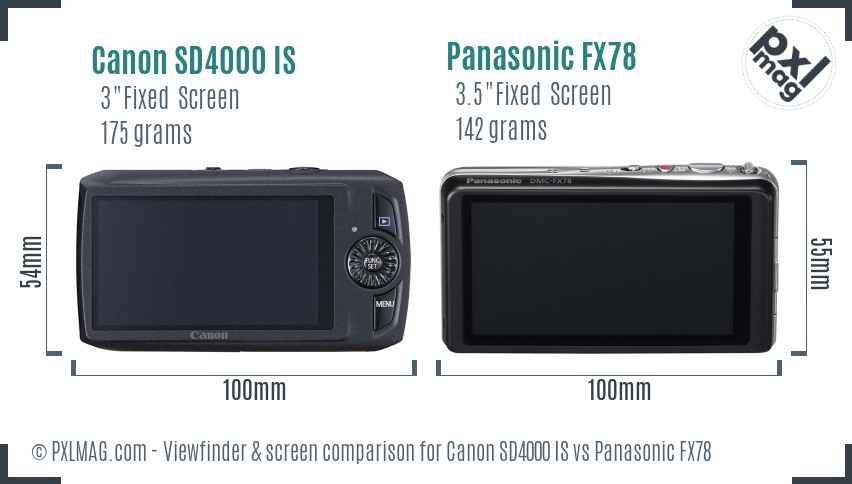 Canon SD4000 IS vs Panasonic FX78 Screen and Viewfinder comparison