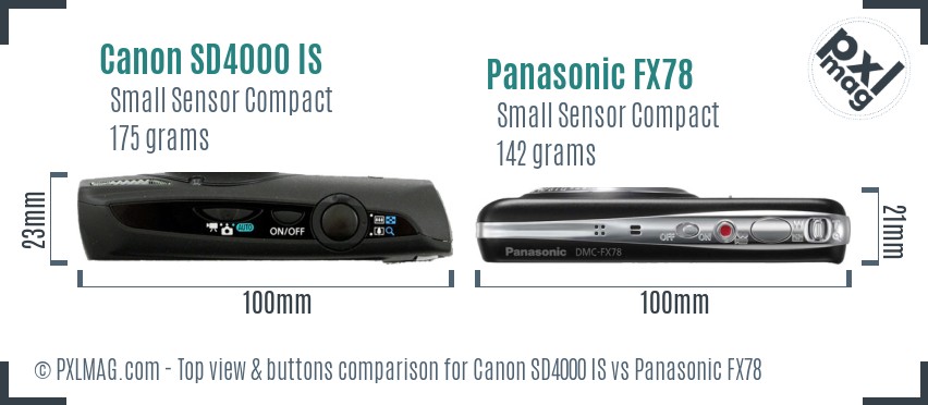 Canon SD4000 IS vs Panasonic FX78 top view buttons comparison