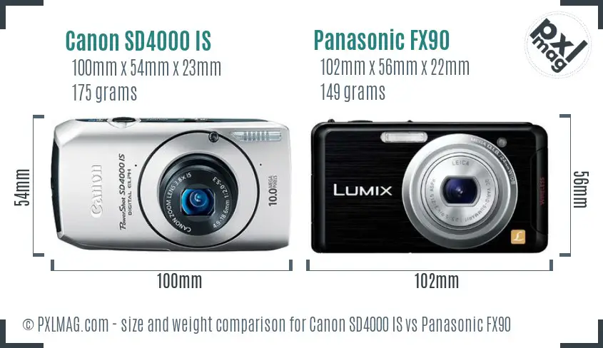 Canon SD4000 IS vs Panasonic FX90 size comparison Canon SD4000 IS vs Panasonic FX90 size comparison