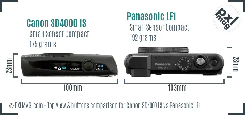 Canon SD4000 IS vs Panasonic LF1 top view buttons comparison Canon SD4000 IS vs Panasonic LF1 top view buttons comparison