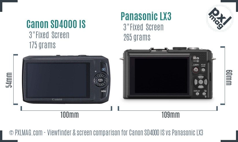 Canon SD4000 IS vs Panasonic LX3 Screen and Viewfinder comparison