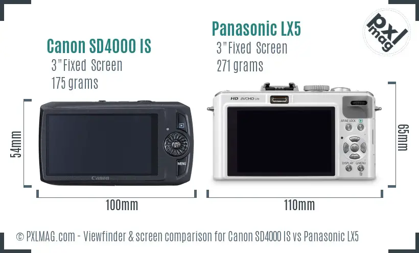 Canon SD4000 IS vs Panasonic LX5 Screen and Viewfinder comparison