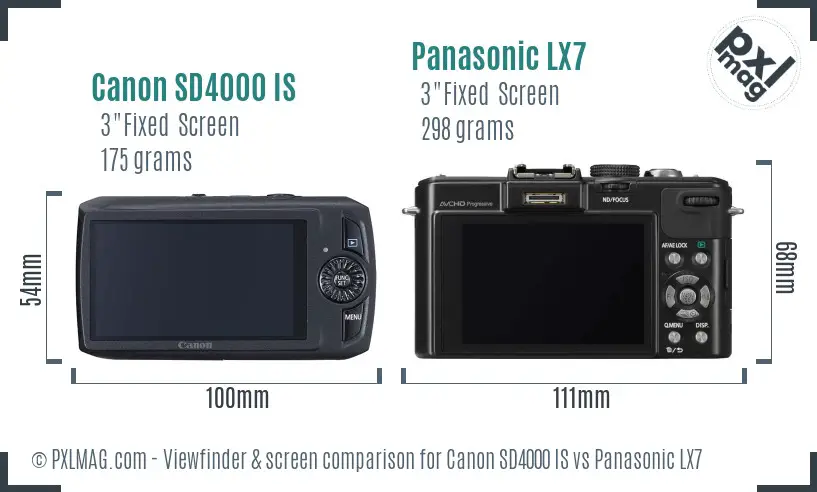 Canon SD4000 IS vs Panasonic LX7 Screen and Viewfinder comparison